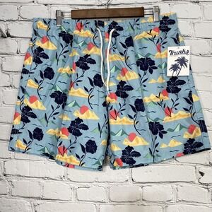 Trunks Surf and Swim Co Short Men Size XL Lined Floral‎ Island Ocean Print 6.5"